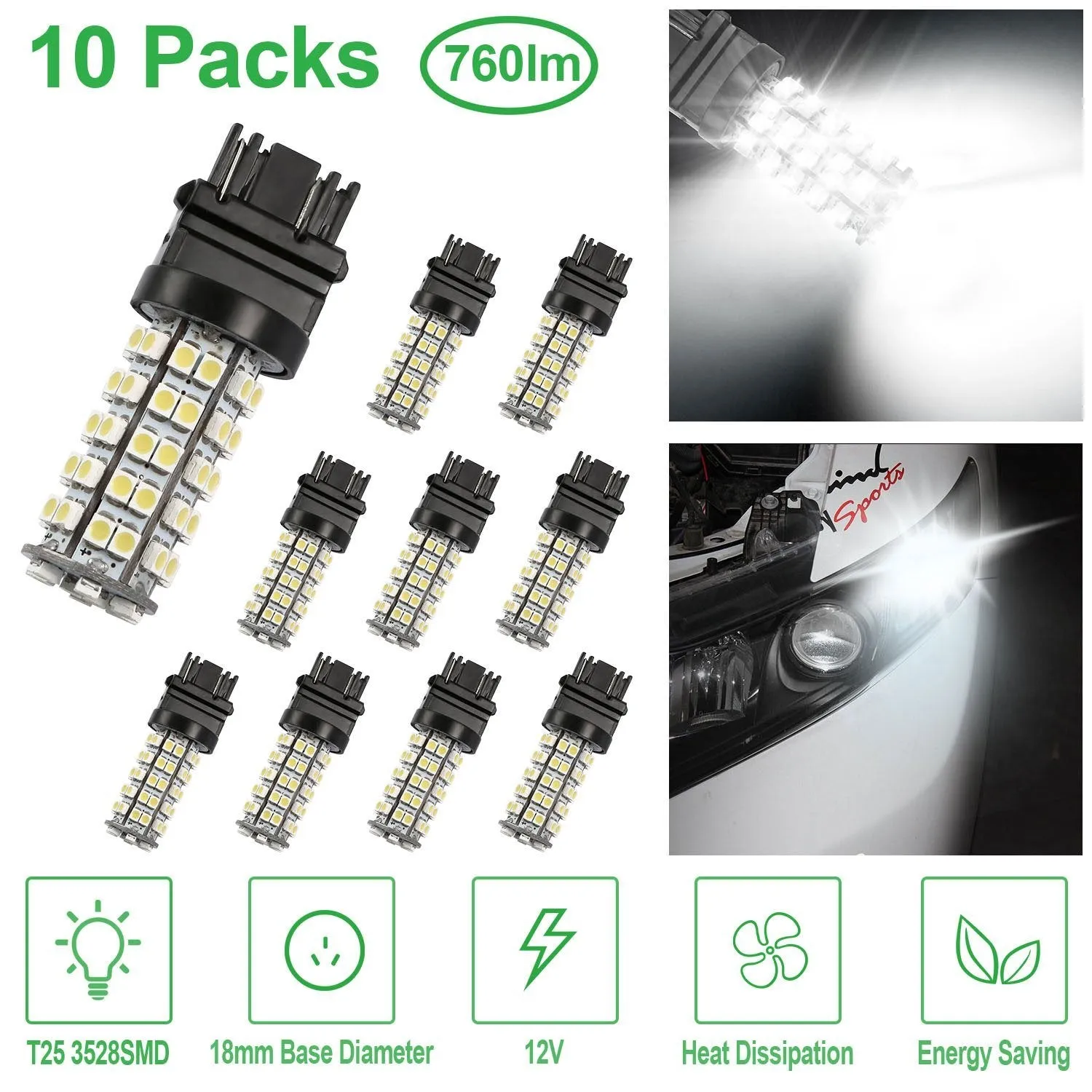 10-Pieces: LED Car Light Bulbs